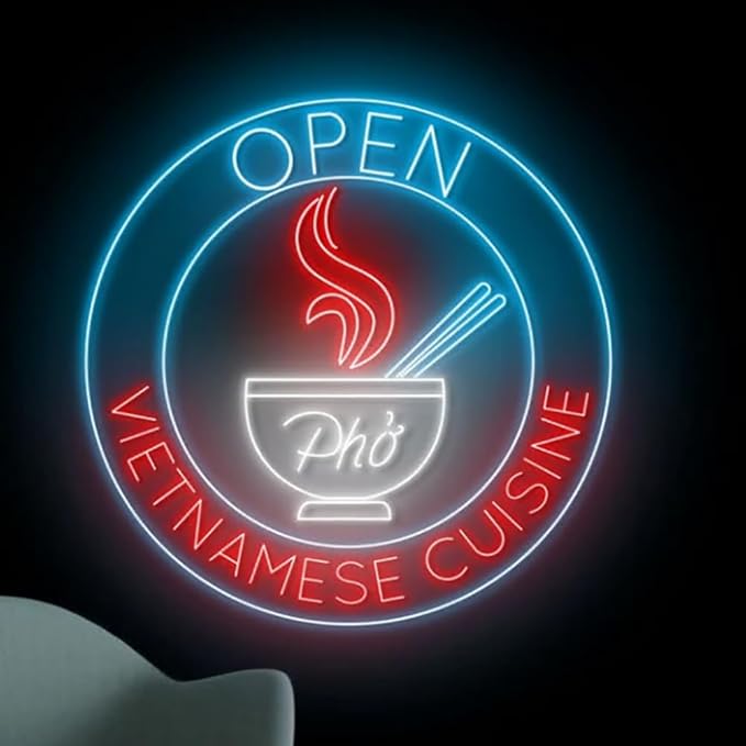 Open Vietnamese Cuisine Neon Sign, Custom Vietnamese Food Led Sign, Pho Led Light Size:23in