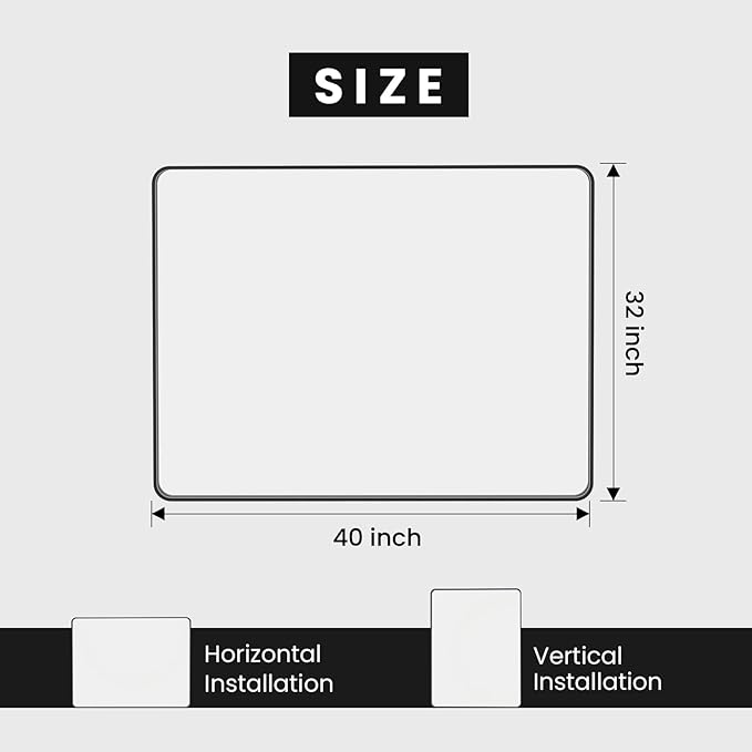 40X32 Inch Black Bathroom Mirror, Black Metal Framed Mirror for Wall, Rounded Rectangle Matte Bathroom Vanity Mirror with Tempered Glass, Anti-Rust, Horizontal/Vertical