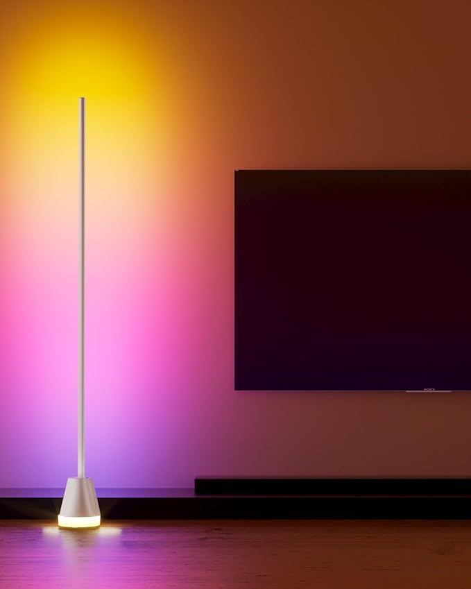 Keepsmile Smart RGB LED Corner Floor Lamp,172 LEDs Bright Standing Lamps for Living Room with APP and Remote,Modern Floor Lamp with Music Sync and 16 Million Colors, Ambient Lighting for Bedroom White