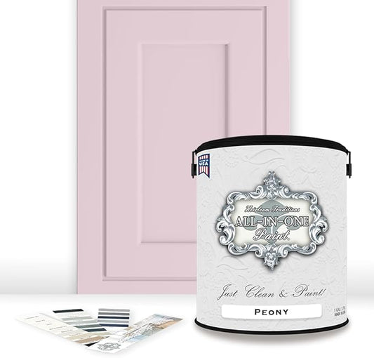 ALL-IN-ONE Paint, Durable cabinet and furniture paint. Built in primer and top coat, no sanding needed. Includes our 30 featured color card - Peony (pale pink), Gallon