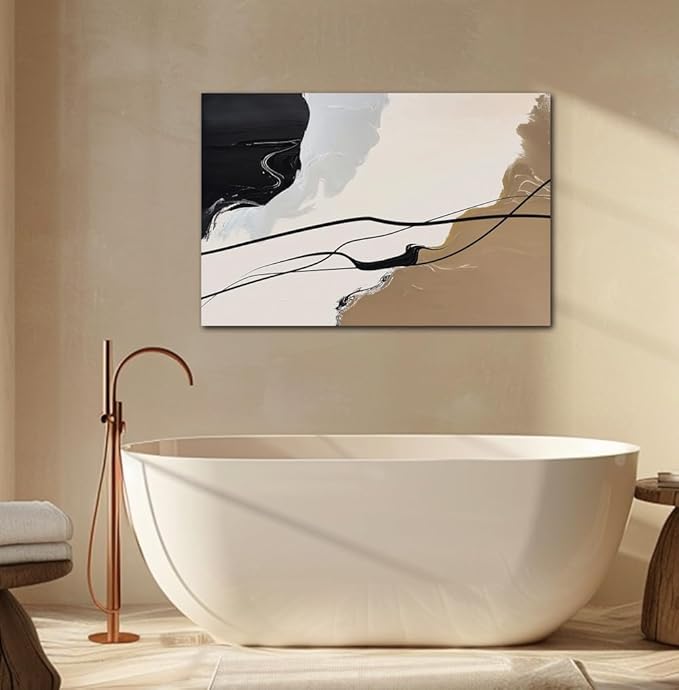 Brown and Beige Abstract Canvas Wall Art Decor Black Artwork for Living Room Contemporary Pictures Modern Art Print Painting for Kitchen Home Bedroom Decorations(24 x 36inch)