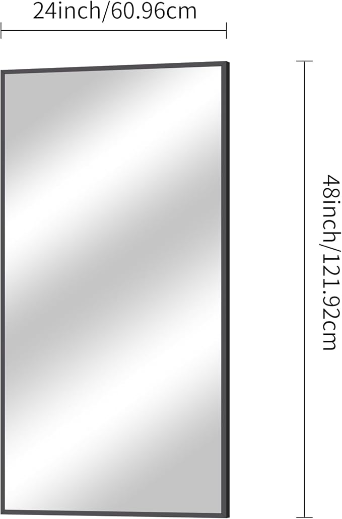 BONEWEI Bathroom Mirror,24x48 inch Wall Mirror for Bathroom Wall Mounted Black Rectangle Square Corner Mirrors, Black Bathroom Mirror for Living Room, Farmhouse, Bedroom Entryway, Horizontal/Vertical