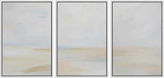 MUDECOR Framed Wall Art Print Set Minimalist Coastal Horizon in Soft Blue and Sand Colors Illustrations Modern Art Boho Decorative Chic for Living Room, Bedroom, Office - 16"x24"x3 White