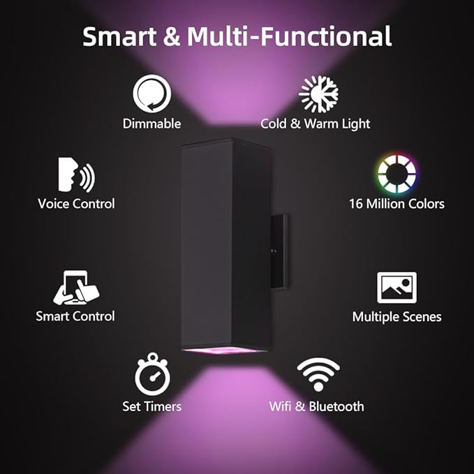 KIZON Smart Outdoor Wall Lights RGBCW Color Changing, Modern Dusk to Dawn Outdoor Sconce Lights Up and Down Lighting, Exterior Light Fixture for House Porch Garage, Compatible with Alexa, ETL Listed