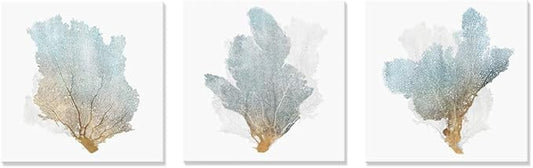 JAPO ART Delicate Coral by PI Creative Art Modern Ocean Marine Animal Wall Pictures Vintage Giclee Print on Canvas Stretched for Living Room Bedroom 12 x 12 inch x 3 pcs