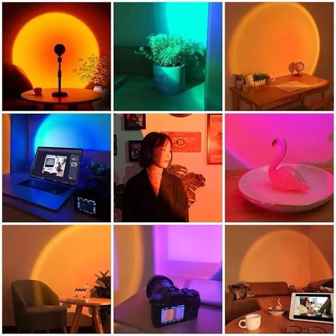 Balkwan Sunset Lamp Projection Rotation Rainbow Projection Lamp Led Romantic Visual Led Light Network Red Light with USB Modern Floor Stand Night Light Living Room Bedroom Décor (Multicoloured)