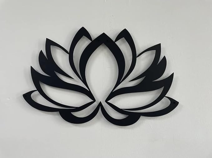 Metal Wall Art - Lotus Flower - Metal Wall Decor Home Office Decoration Yoga Studio Décor, (18" W x 12" H/46x31cm, Black)