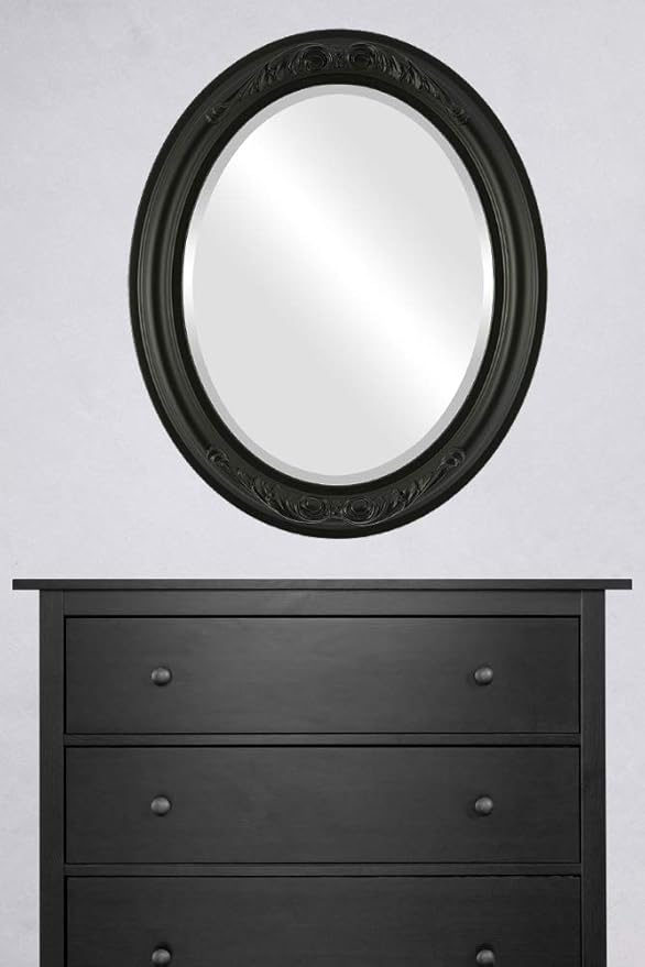 OVALCREST Oval Beveled Wall Mirror for Home Decor - Florence Style - Matte Black - 28" x 24"