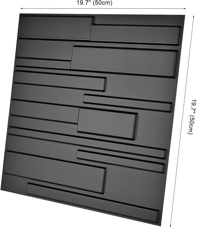 Art3d 19.7" x 19.7" (Pack Of 12) Wall Panel Rectangle, Black