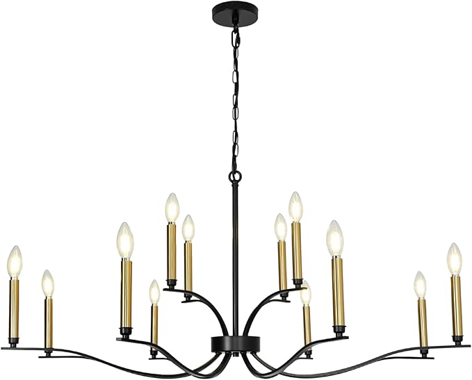 12-Light Black Chandeliers for Dining Room 39" Modern Farmhouse Chandelier Adjustable Height Candle Chandelier for Living Room Kitchen Foyer Entryway Hallway E12 Base