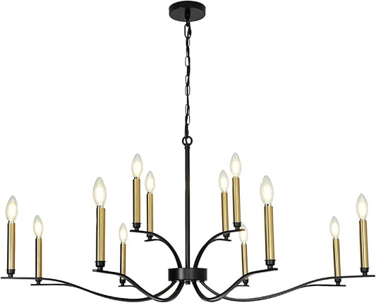 12-Light Black Chandeliers for Dining Room 39" Modern Farmhouse Chandelier Adjustable Height Candle Chandelier for Living Room Kitchen Foyer Entryway Hallway E12 Base