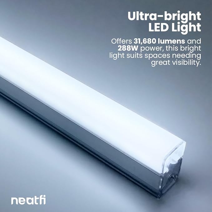 Neatfi LED Garage Ceiling Light, 31,680 Lumens, 6500K, 288W, Ultra-Bright Shop Light for Auto Shops, Car Detailing, Barber Shop, Beauty Salon, Basement, Warehouse, and Gym (4 Panels, Cool White)