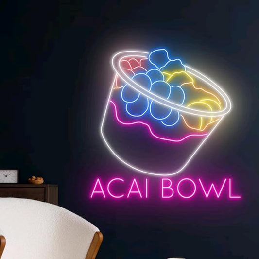 Acai Bowl Neon Sign, Acai Bowl LED Light, Acai Bowl Fruit Neon Light, Open Led Sign, Cafe Room Wall Decor, Club Neon Light, Drink Led Sign Size:18inches