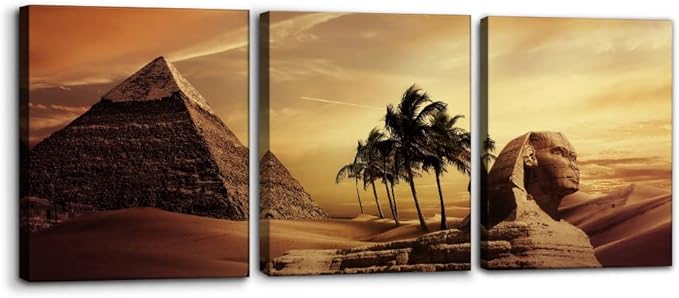 Pacimo Ancient Egypt Secrets Painting on Canvas Pyramid Sphinx Modern Wall Art Home Decoration for Living Room Pictures Multi Panel HD Printed Post and Prints Framed Ready to Hang - 12" x 16" x 3