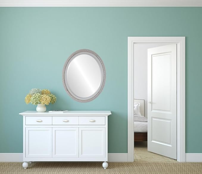 OVALCREST Oval Beveled Wall Mirror for Home Decor - Santa Fe Style - Antique White - 18x22 Outside Dimensions