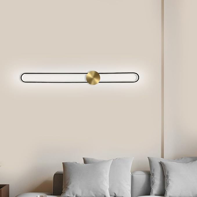 Modern Wall Sconce Dimmable 3000K/4000K/6000K LED Wall Light Fixture, Hardwired Wall Lamp for Living Room, Dining Room, Bedroom, Hallway, Lobby, Entryway (Brushed Black, 22inch/H56cm)