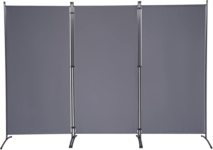 6 FT Tall Room Divider Screen Fabric Wall Divider with Metal Frame, 3 Panel Folding Privacy Screens, Portable Room Divider Panel, Freestanding Room Divider Partition for Office Bedroom Study, Grey