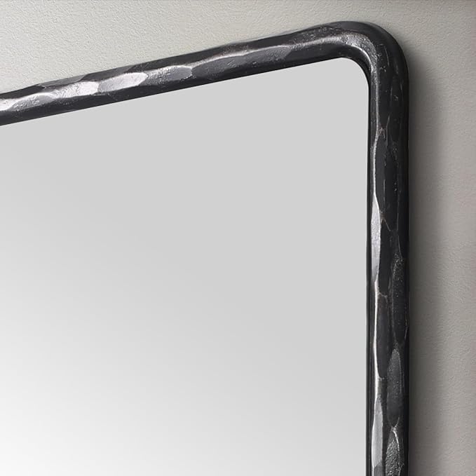 ANDY STAR Hand-Forged Black Bathroom Mirrors for Wall, 22x30 Inch Vintage Solid Steel Metal Frame Bathroom Vanity Mirror, Antique Rounded Rectangle Wall Mirror, Hangs Horizontally or Vertically