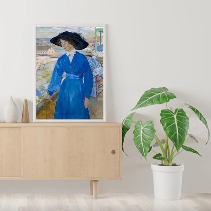 Lady in Blue Vintage Art Print, Edwardian Woman Portrait Wall Art, Impressionist Painting Poster, Classic Feminine Decor for Living Room, Hallway, or Gallery-Style Home Interiors (Unframed) (27x40)