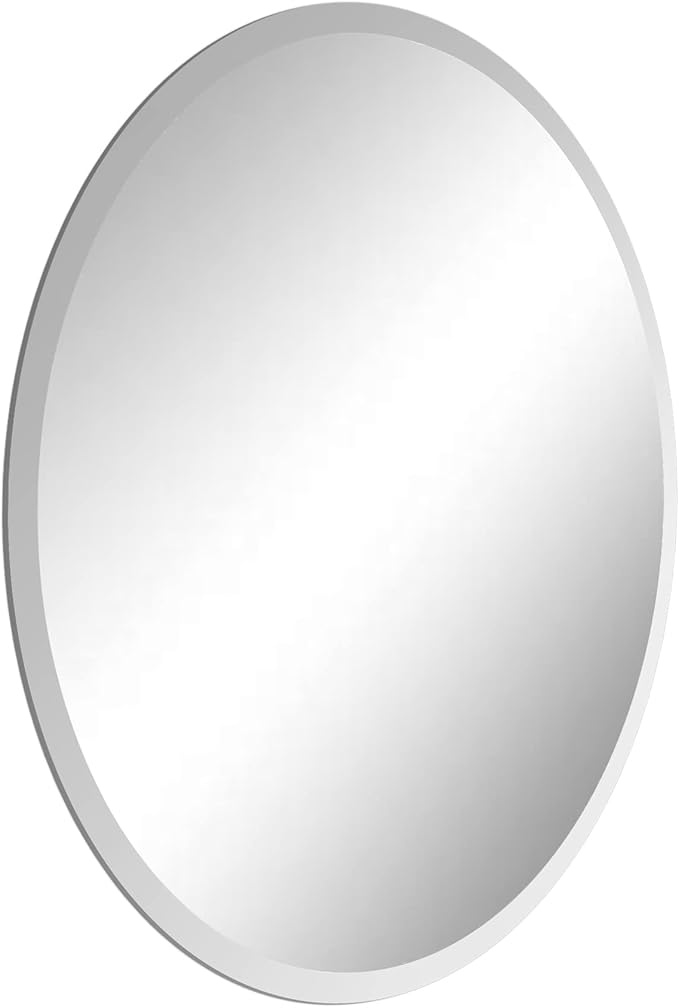 Oval Beveled Polish Frameless Wall Mirror with Hooks, 24" L x 48" W