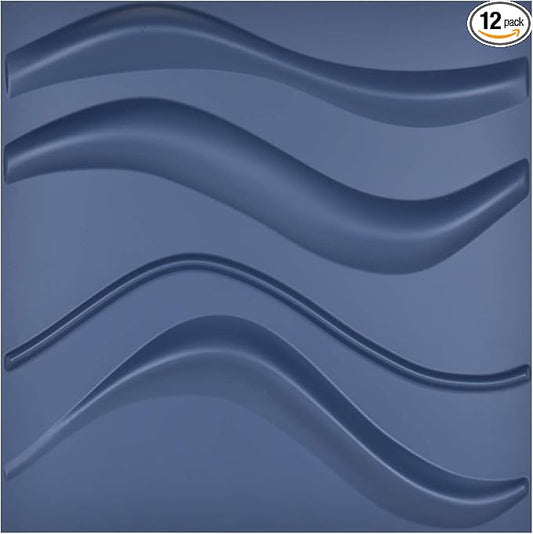 Art3d 19.7" x 19.7" (Pack Of 12) Wall Panel Wave, Blue