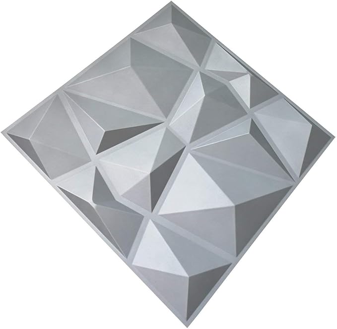 Art3d 3D Paneling Textured 3D Wall Design, Grey Diamond, 19.7" x 19.7" (12 Pack) (Matt Grey)