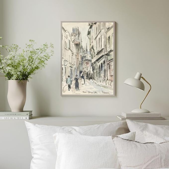 Nationcog Vintage European Street Scene Wall Art Print, Black and White French Architecture Poster, Paris Cityscape Drawing, Historical Urban Decor for Living Room or Office (Unframed) (11x14)