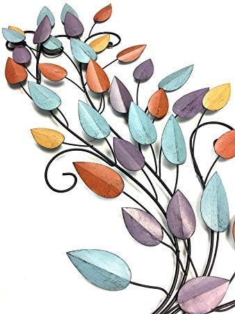 Bellaa 21987 Tree of Life Metal Wall Art Scroll Vine Olive Branch Leaf Decor Wrought Iron Rustic Sculptures Above the Bed Living Room Outdoor Garden Decoration Big Large Plaque Medallion 52 Inch