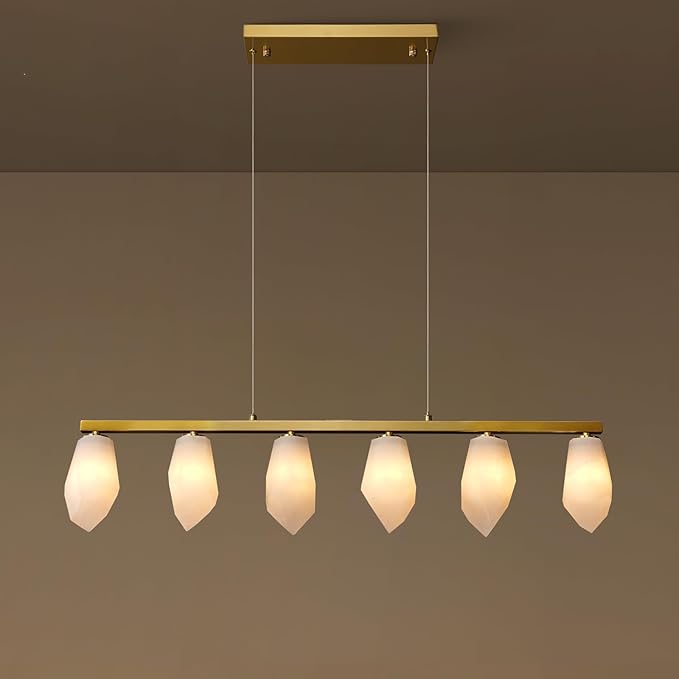 Alabaster Chandelier, 39" 6-Light Linear Chandelier with Bulb, Rectangular Chandeliers for Dining Room, Large Chandeliers for Kitchen Over Table, Island Lights Pendant Light Fixtures