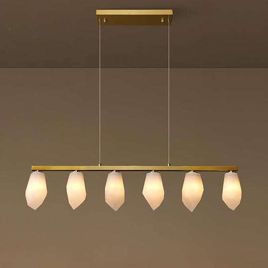 Alabaster Chandelier, 39" 6-Light Linear Chandelier with Bulb, Rectangular Chandeliers for Dining Room, Large Chandeliers for Kitchen Over Table, Island Lights Pendant Light Fixtures