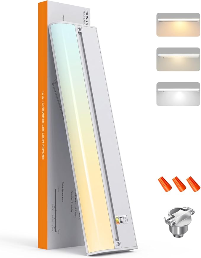 16 Inch LED Under Cabinet Lighting, Hardwired & Plug in, Linkable, Dimmable, 3CCT Selectable Kitchen Cabinet Light, CRI93