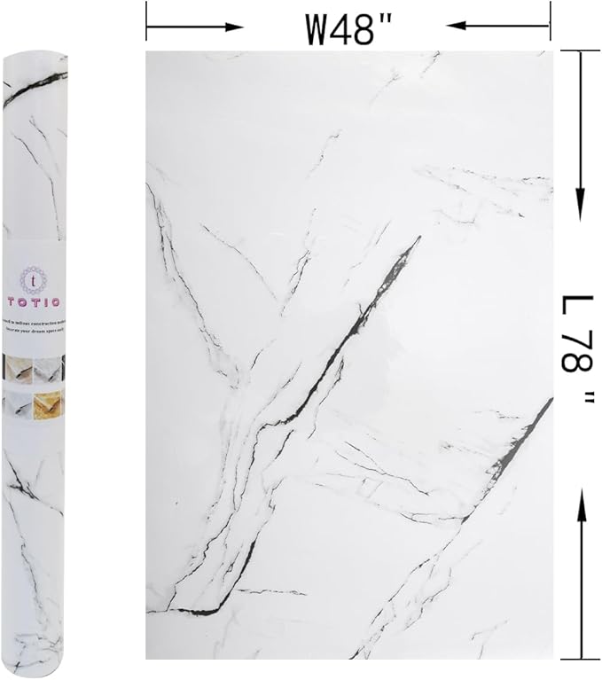 48x78inch Extra Wide Black White Marble Wallpaper Peel Stick Glossy Thick Self-Adhesive Furniture Sticker Light Marble Contact Paper Vinyl Wall Sticker Waterproof Heat-Resistant Counter Top Covers