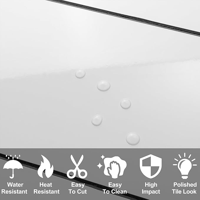 AULIGET 6" x 12" Polished White Thick PVC Peel and Stick Backsplash, Waterproof Subway Tile Peel and Stick Wall Tiles (Pack of 20)