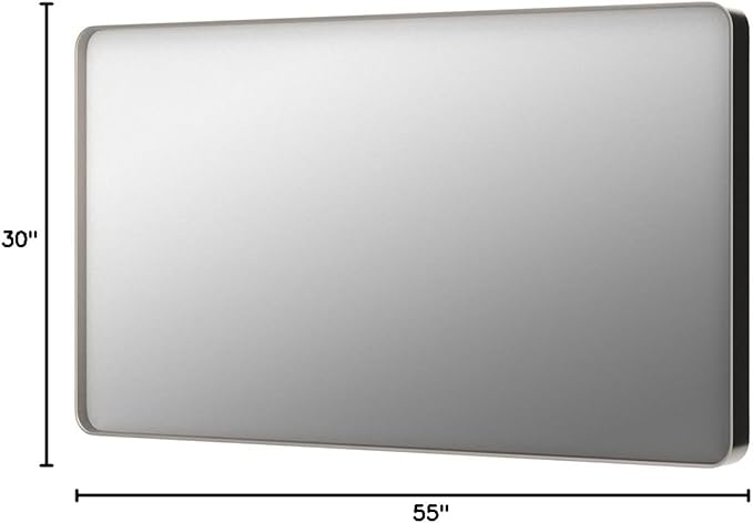 55x30 Silver Bathroom Mirror for Wall, Brushed Metal Silver Framed Bathroom Vanity Mirror, Rounded Corner Rectangle Mirror, Shatterproof, Anti-Rust (Horizontal/Vertical)