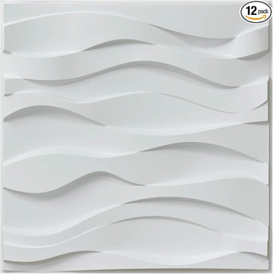 Art3d 19.7" x 19.7" (Pack Of 12) Wall Panel Wave, White