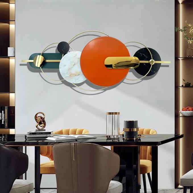 Metlzks Modern Metal Wall Decor,Handmade Circles Geometric Wall Sculptures,Orange Abstract Metal Wall Art for Bedrooms, Dining Rooms, Living Rooms, Corridors And Offices.(60''Lx24''W)