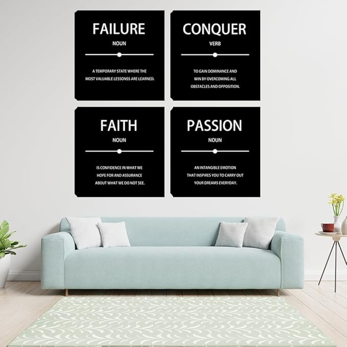 Motivational Conquer Canvas Wall Art for Bedroom Wall Decorations for Living Room Office Wall Decor Black Picture Painting On Canvas Stretched and Framed Wall Pictures 4 Piece Ready to Hang Home Decor