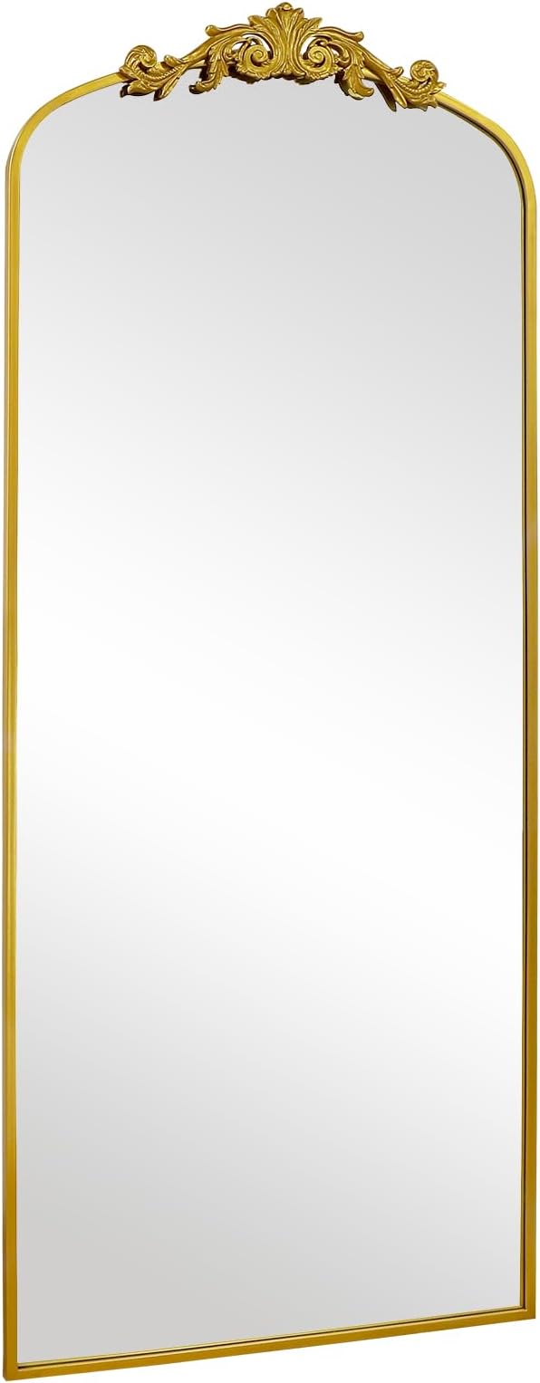 AIXI HOME Antique Gold Arched Full Length Mirror, 71"x30" Floor Vintage Mirror with Ornate Frame, Baroque Inspired Home Decor for Livingroom Bedroom Entryway
