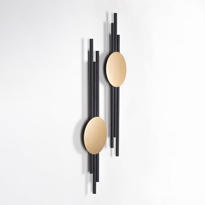 ARTEPERA Antique Lines Metal Wall Art Set of 2 - Modern & Unique Wall Decor, Metal Wall Sculpture for Living Room, Bedroom, Office - Vertical Geometric Wall Decor (Black - Gold, 23.5" x 6.7")