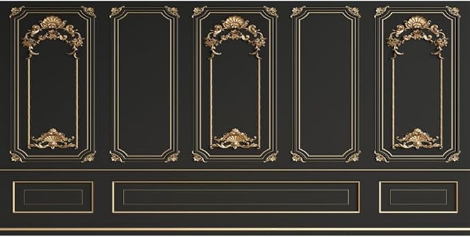 Leyiyi 20x10ft Gold Black Vintage Room Inside Backdrop European Frame Modern House French Castle Cementery Wall Retro Style Photo Background Cowboy Kids Birthday Portrait Studio Props Vinyl Wallpaper