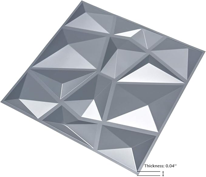 Art3d 3D Paneling Textured 3D Wall Design, Grey Diamond, 19.7" x 19.7" (12 Pack) (Matt Grey)