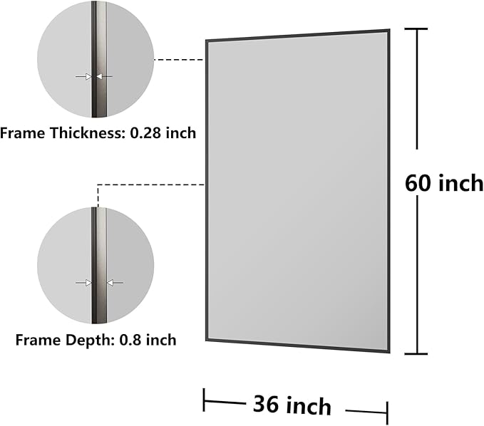 Koonmi Bathroom Mirror 36x60 Bathroom Wall-Mounted Mirrors, Modern Vanity Mirror for Bedroom, Living Room, Aluminum Alloy Frame Allow to Hang Horizontally or Vertically