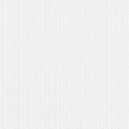Manhattan Comfort NW48914 21" W x 33'L Natalie Series Vinyl Textured Paintable Stripes Design Large Wallpaper Roll, White