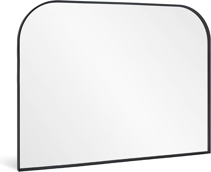 Modern Large Wall Mirror, Modern Mantel Minimalist Home Decor, Brushed Black Metal Framed Arched Mirror for Living Room, Bedroom, Fireplace, Mantle, Entryway, Bathroom, 40" x 30", Black