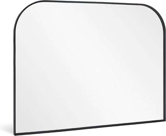 Modern Large Wall Mirror, Modern Mantel Minimalist Home Decor, Brushed Black Metal Framed Arched Mirror for Living Room, Bedroom, Fireplace, Mantle, Entryway, Bathroom, 40" x 30", Black