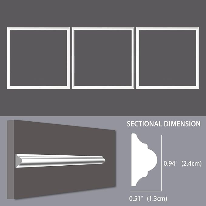 3-Frame 24" x 24" Premade Accent Wall Molding Kit, Ready-to-Assemble Wainscoting Panels, Pre-Cut Chair Rail Moulding Trim Picture Frame for Home Décor