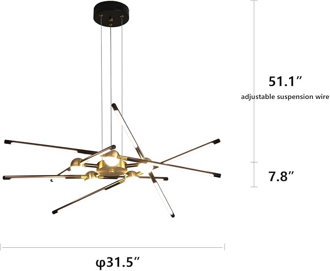 Modern Black chandelier,Sputnik Chandelier 10-Lights Dimmable Pluggable Hanging Ceiling Light Embedded Installation Fixture, Gold LED Pendant Light for Kitchen Island,Living Room Decoration