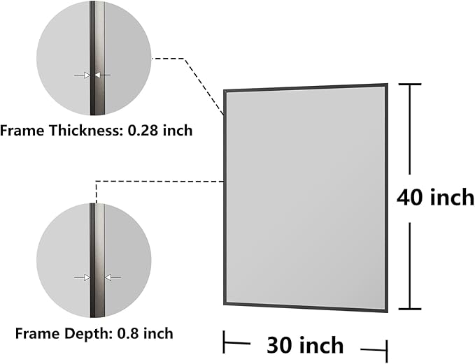 Koonmi Bathroom Mirror 30x40 Black Bathroom Wall-Mounted Mirrors, Modern Vanity Mirror for Bedroom, Living Room, Aluminum Alloy Frame Allow to Hang Horizontally or Vertically
