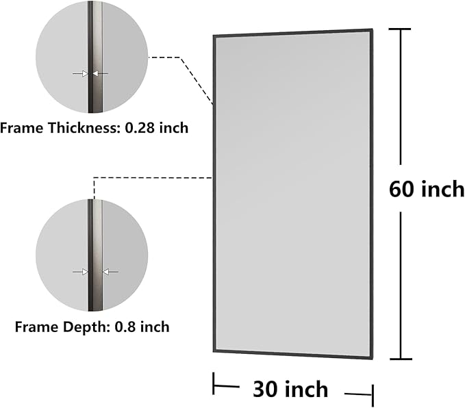 Bathroom Mirror 30x60 Black Bathroom Wall-Mounted Mirrors, Modern Vanity Mirror for Bedroom, Living Room, Aluminum Alloy Frame Allow to Hang Horizontally or Vertically