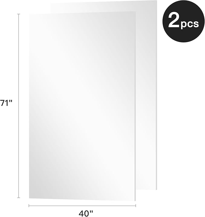 brisafe 2PCS 71" x 40" Full Length Wall Mirror for Gym, Dance, Home & Yoga - Easy Install, Ultra-Light Shatterproof Nano Material Cuts 60% Commercial Insurance Costs, 5 lbs/pc